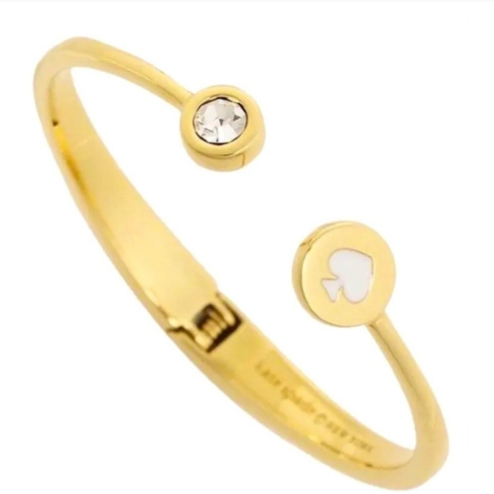 Kate Spade "SPOT THE SPADE ♠️ " Gold Hinged Bangle w Inset Swarovski Crystal!
